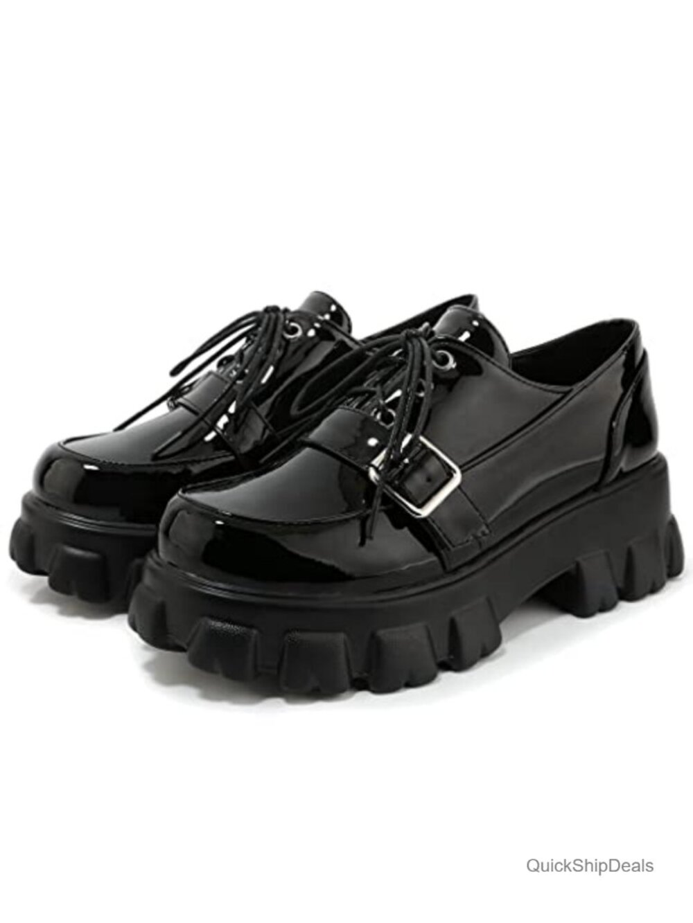 Faux Leather Chunky Platform Loafers Gothic Lace-Up Oxford Shoes